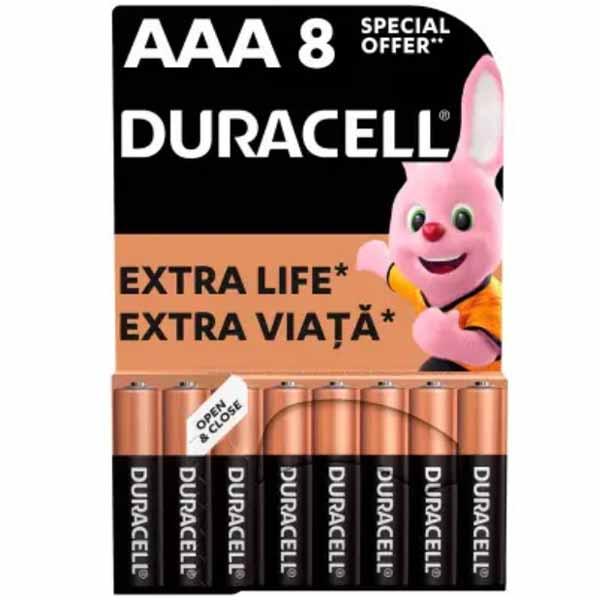 Батарейка Duracell AAA LR3/MX2400, 1,5 В, 8 шт
