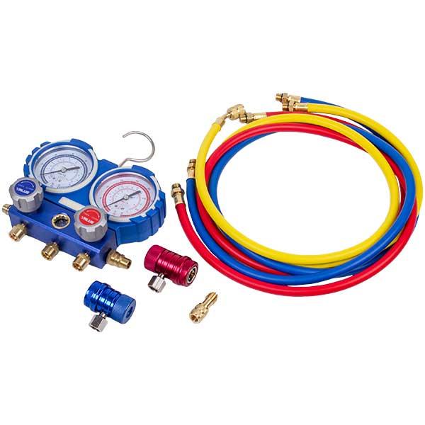 Коллектор манометрический 2-вентильный VMG -2 R1234YF (R1234) Value с шлангами 3 шт × 900 мм и 2 муфты